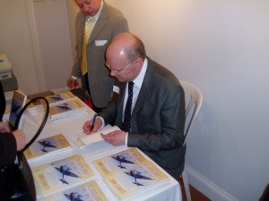 Author signing The Exbury Junkers, A World War II Mystery