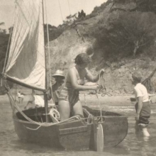 Shirley in the family's sailboat